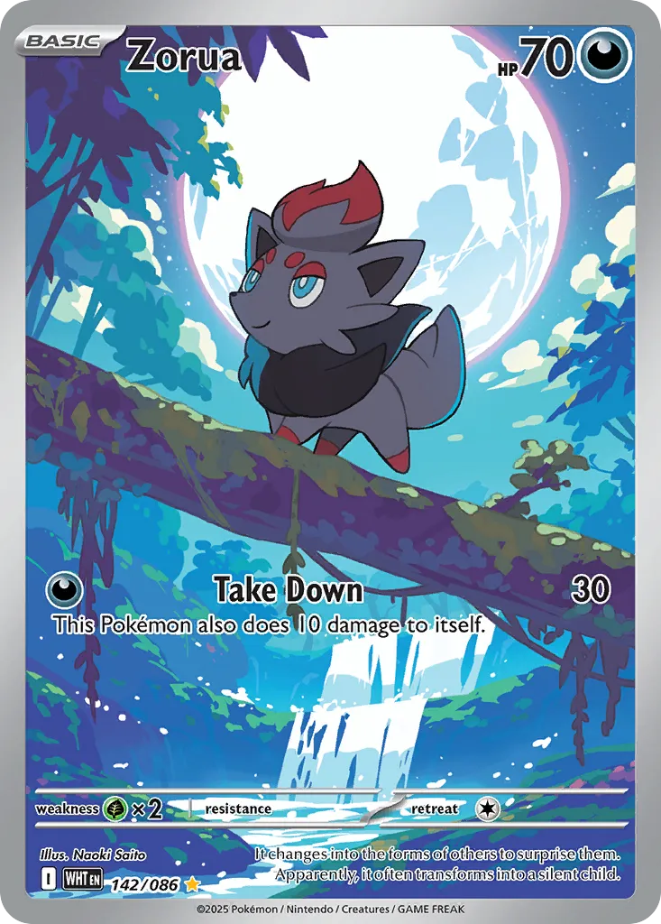 2025 White Flare Zorua Illustration Rare #142/86 Illustration Rare card image