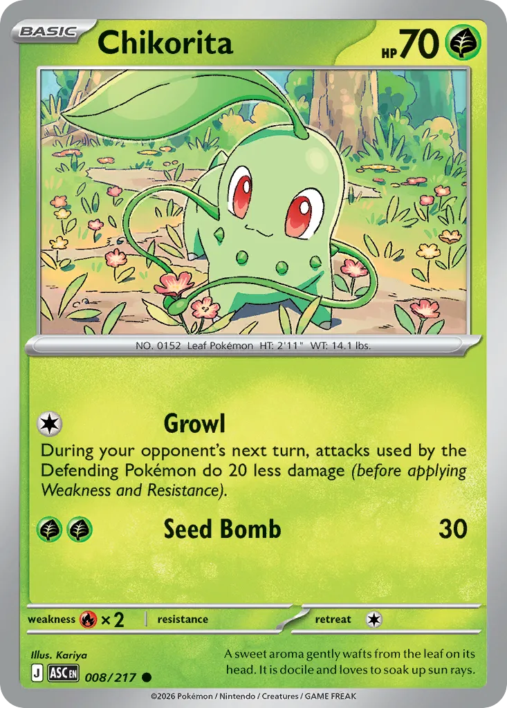 2026 Ascended Heroes Chikorita Common #008/217 Common card image