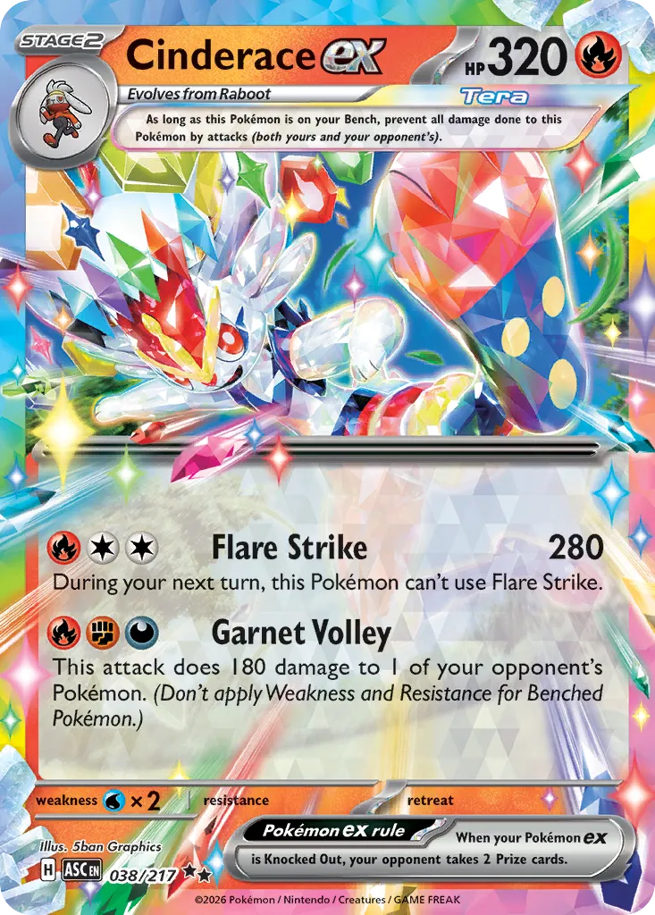 2026 Ascended Heroes Cinderace ex Double Rare #038/217 Double Rare card image