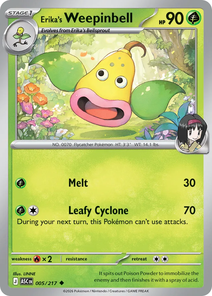 2026 Ascended Heroes Erika's Weepinbell Uncommon #005/217 Uncommon card image