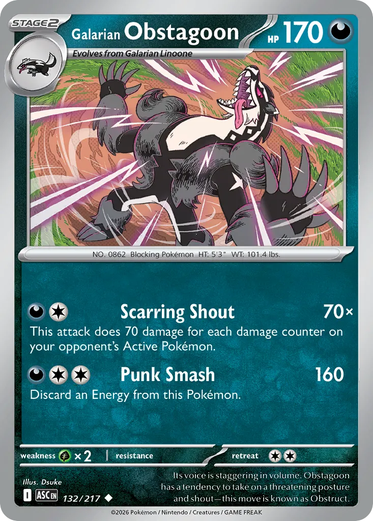 2026 Ascended Heroes Galarian Obstagoon #132/217 Uncommon card image