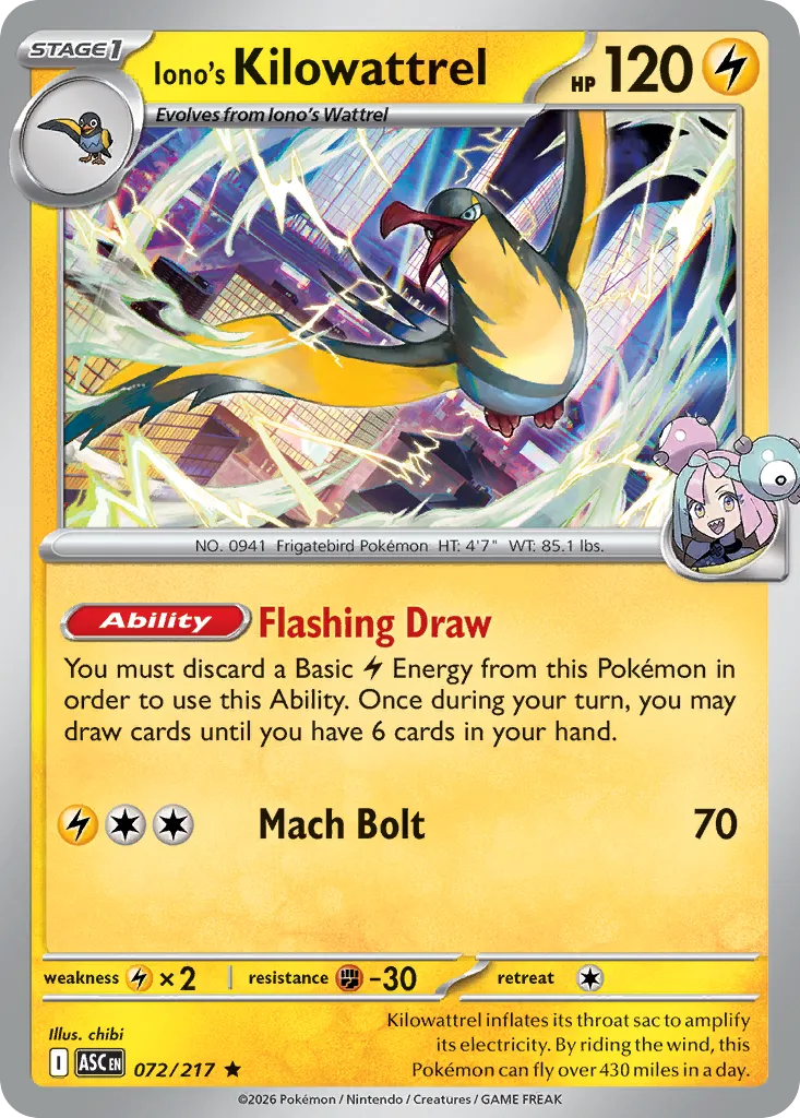 2026 Ascended Heroes Iono's Kilowattrel #072/217 Rare card image