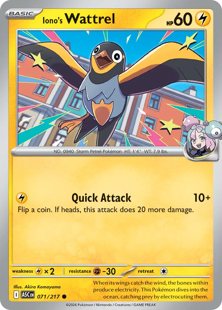 2026 Ascended Heroes Iono's Wattrel #071/217 Common card image
