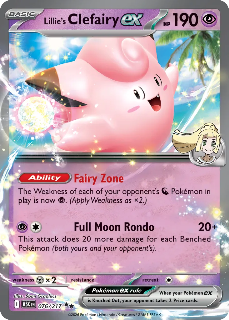 2026 Ascended Heroes Lillie's Clefairy ex #076/217 Double Rare card image