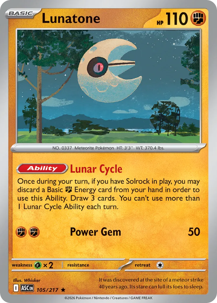2026 Ascended Heroes Lunatone Rare #105/217 Rare card image