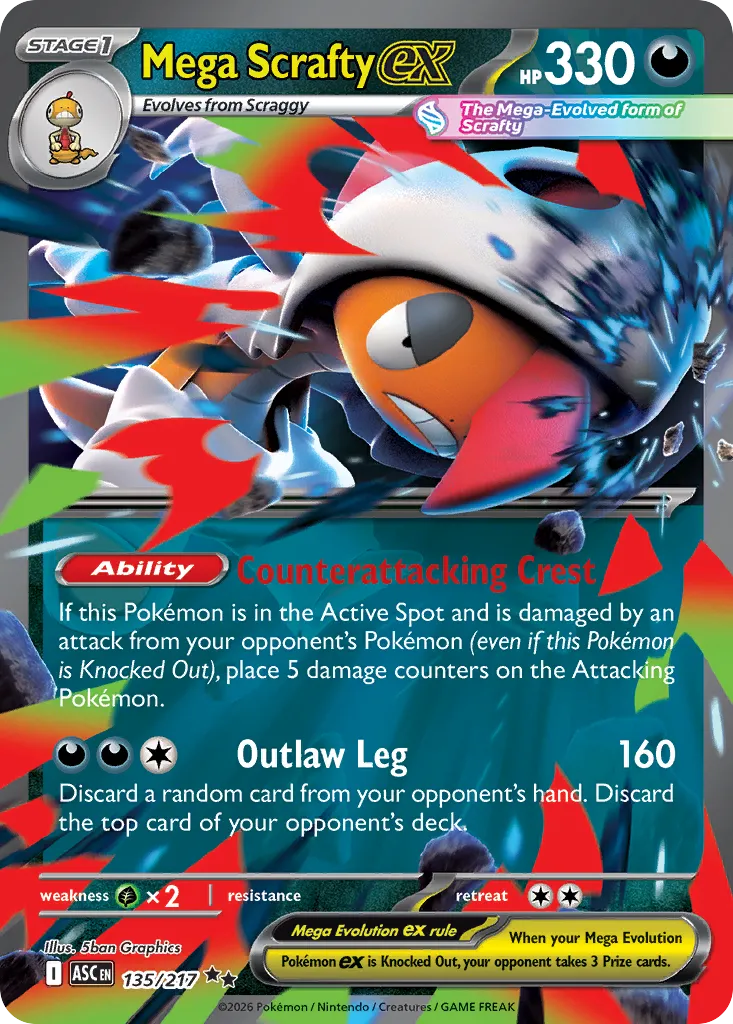 2026 Ascended Heroes Mega Scrafty ex #135/217 Double Rare card image