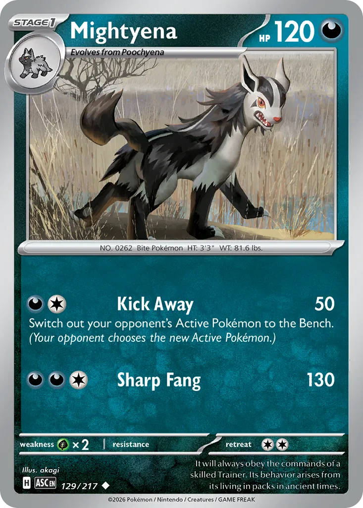 2026 Ascended Heroes Mightyena Uncommon #129/217 Uncommon card image