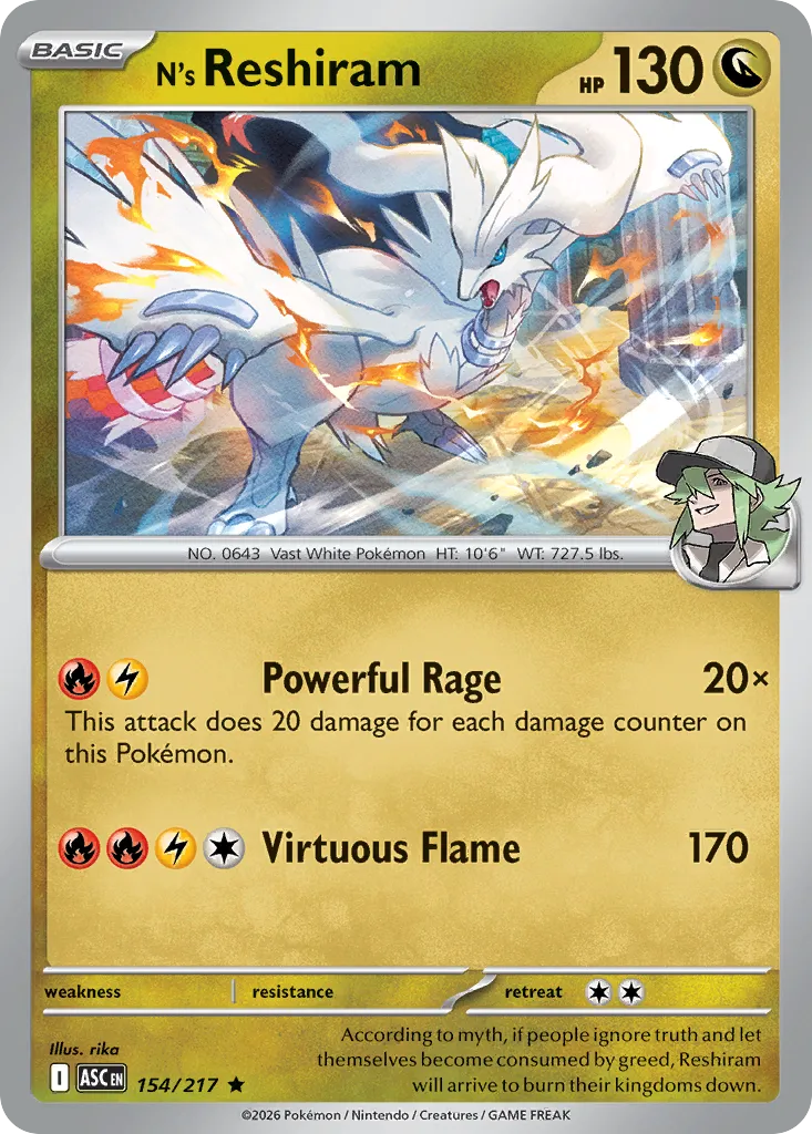2026 Ascended Heroes N's Reshiram #154/217 Rare card image