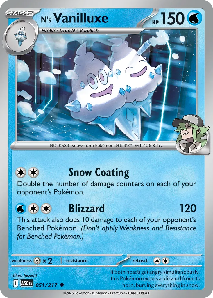 2026 Ascended Heroes N's Vanilluxe Uncommon #051/217 Uncommon card image