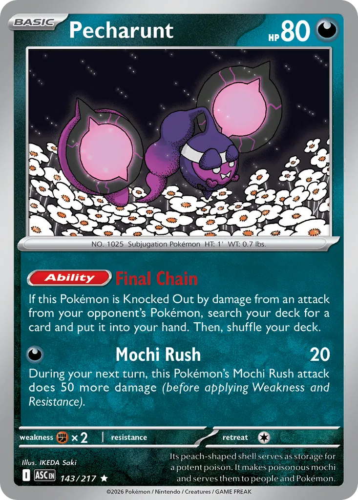 2026 Ascended Heroes Pecharunt Rare #143/217 Rare card image