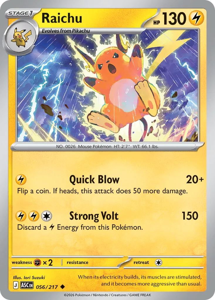 2026 Ascended Heroes Raichu Uncommon #056/217 Uncommon card image