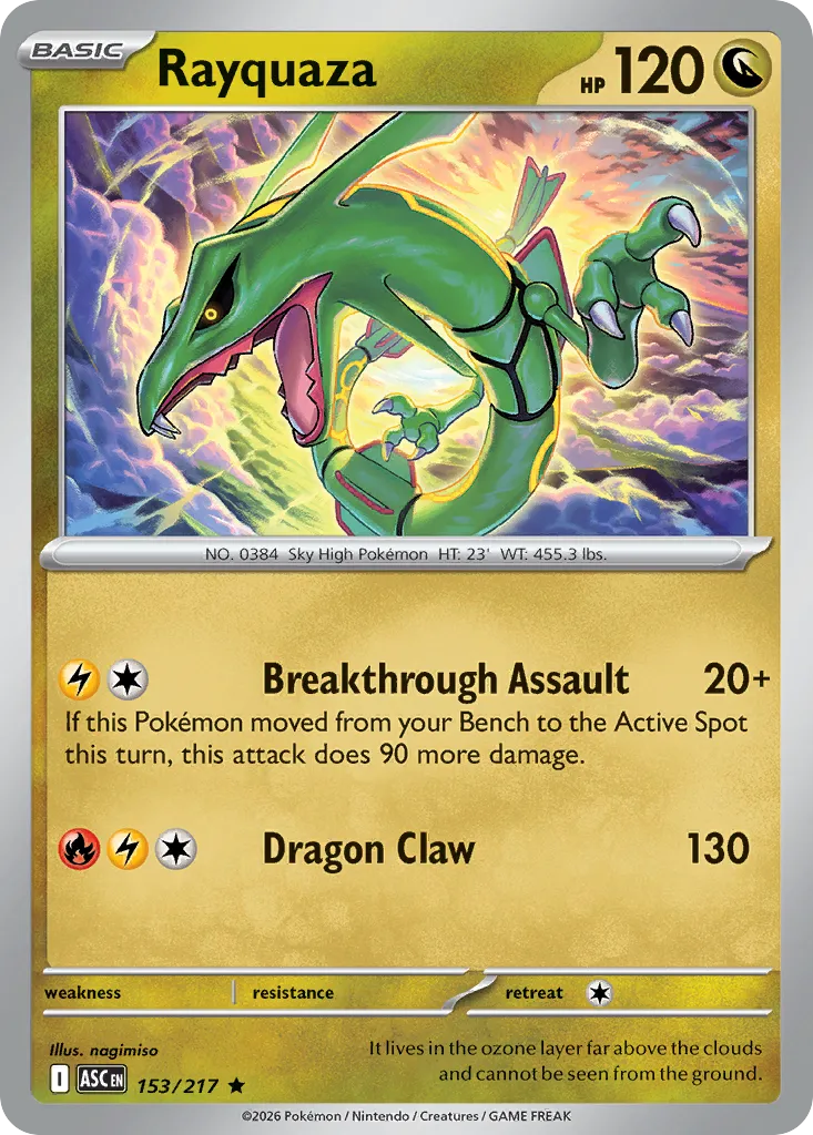 2026 Ascended Heroes Rayquaza Rare #153/217 Rare card image