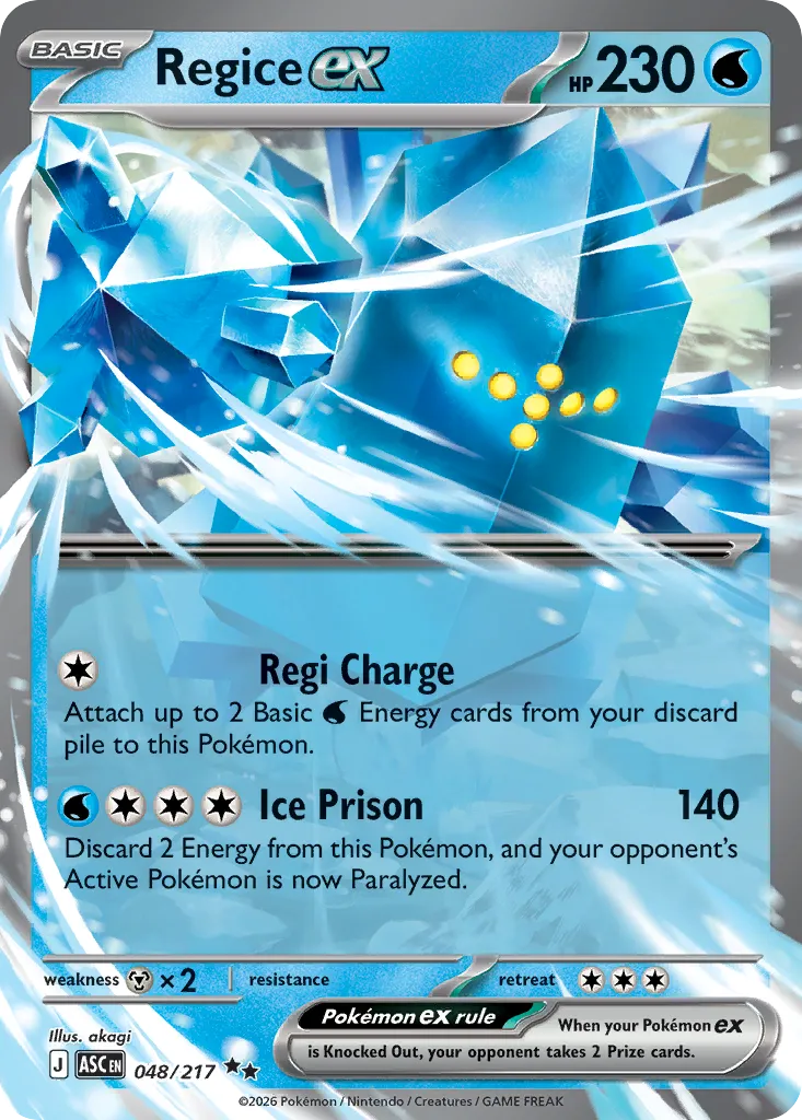 2026 Ascended Heroes Regice ex Double Rare #048/217 Double Rare card image