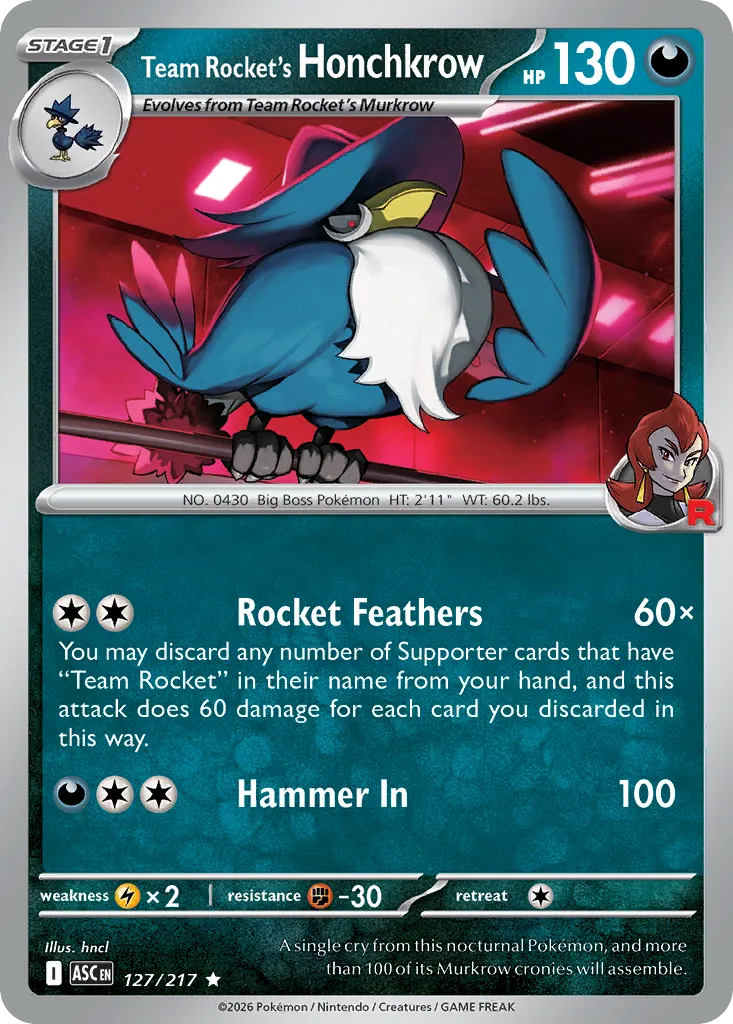 2026 Ascended Heroes Team Rocket's Honchkrow Rare #127/217 Rare card image