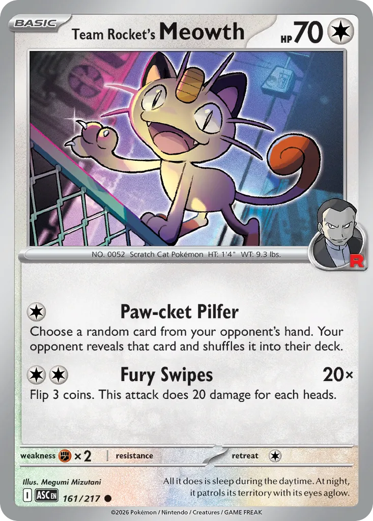 2026 Ascended Heroes Team Rocket's Meowth Common #161/217 Common card image