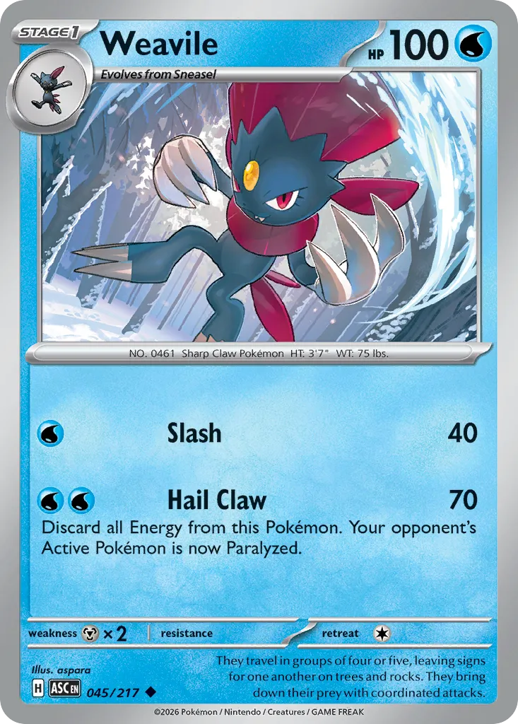 2026 Ascended Heroes Weavile Uncommon #045/217 Uncommon card image
