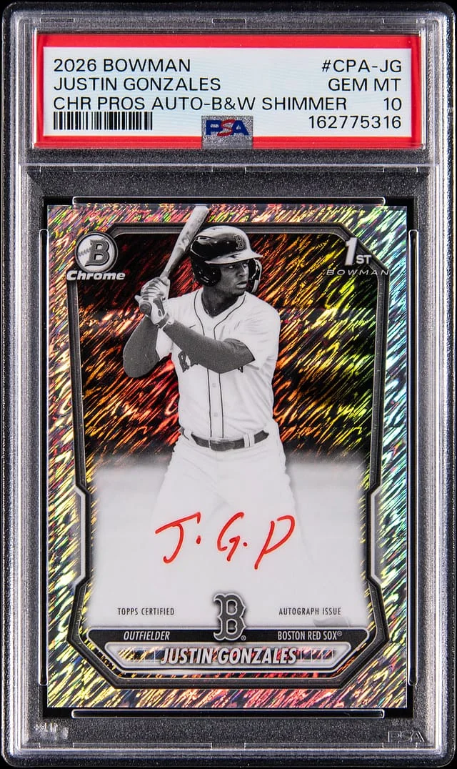 2026 Bowman Chrome Justin Gonzales Prospect Autographs Black & White Shimmer Refractor #CPA-JG card image