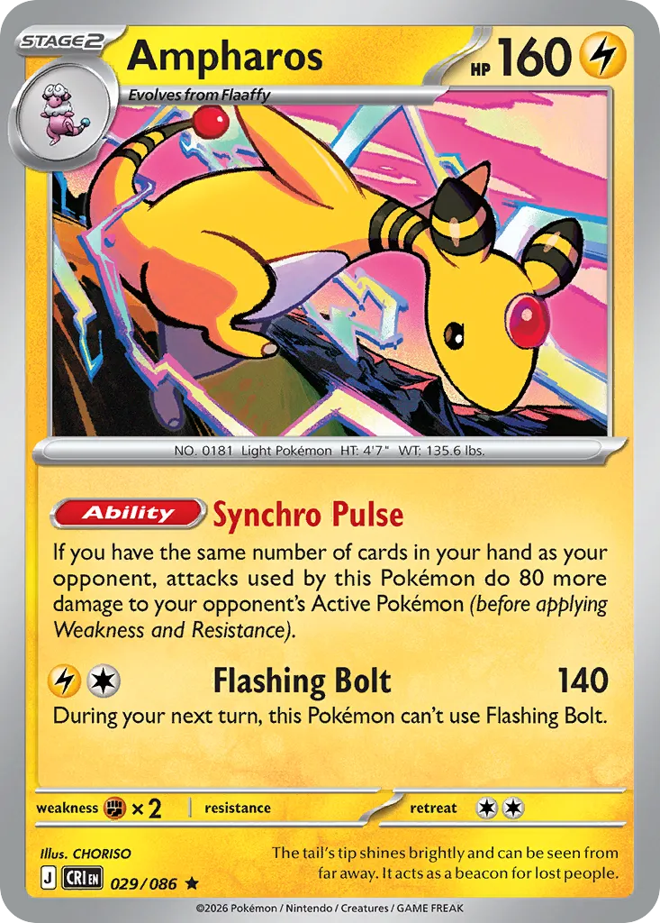 2026 Chaos Rising Ampharos Rare #29/86 Rare card image