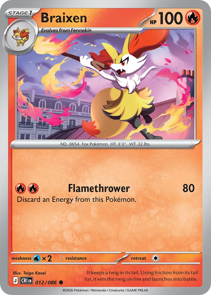 2026 Chaos Rising Braixen Common #12/86 Common card image