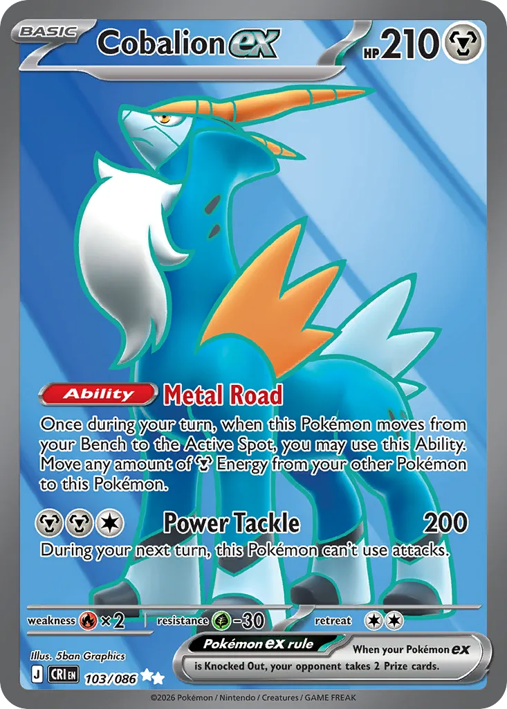 2026 Chaos Rising Cobalion ex Ultra Rare #103/86 Ultra Rare card image