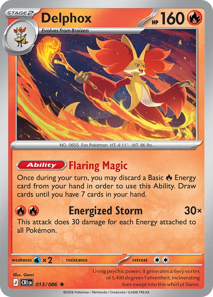 2026 Chaos Rising Delphox Rare #13/86 Rare card image