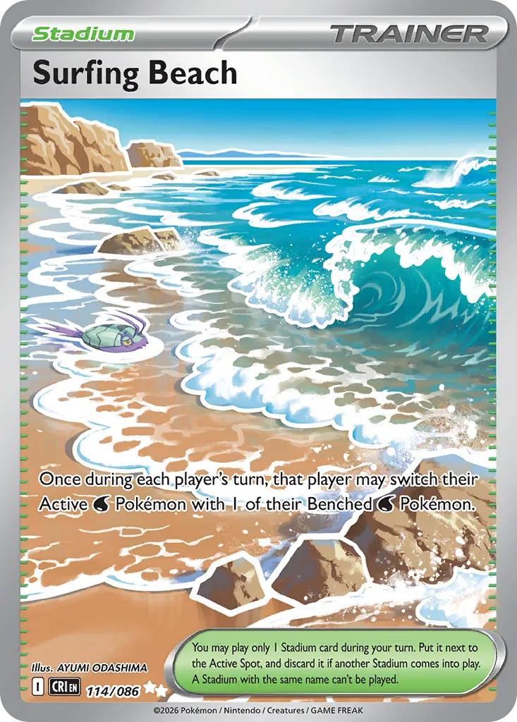 2026 Chaos Rising Surfing Beach Ultra Rare #114/86 Ultra Rare card image