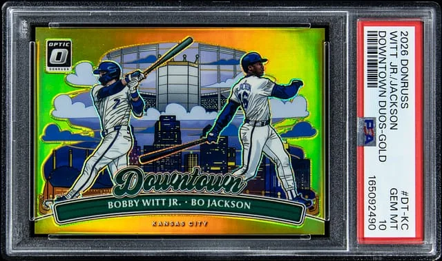 2026 Donruss Optic Bobby Witt Jr./Bo Jackson Downtown Duos Gold #DT-KC card image