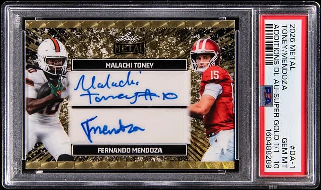 2026 Leaf Metal Malachi Toney/Fernando Mendoza Additions Dual Autograph Super Gold #DA-1 card image