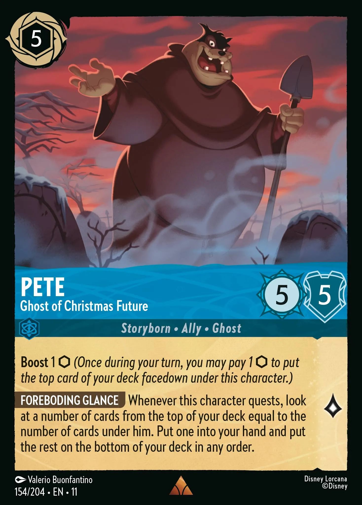 2026 Winterspell Pete - Ghost of Christmas Future #154 Rare card image