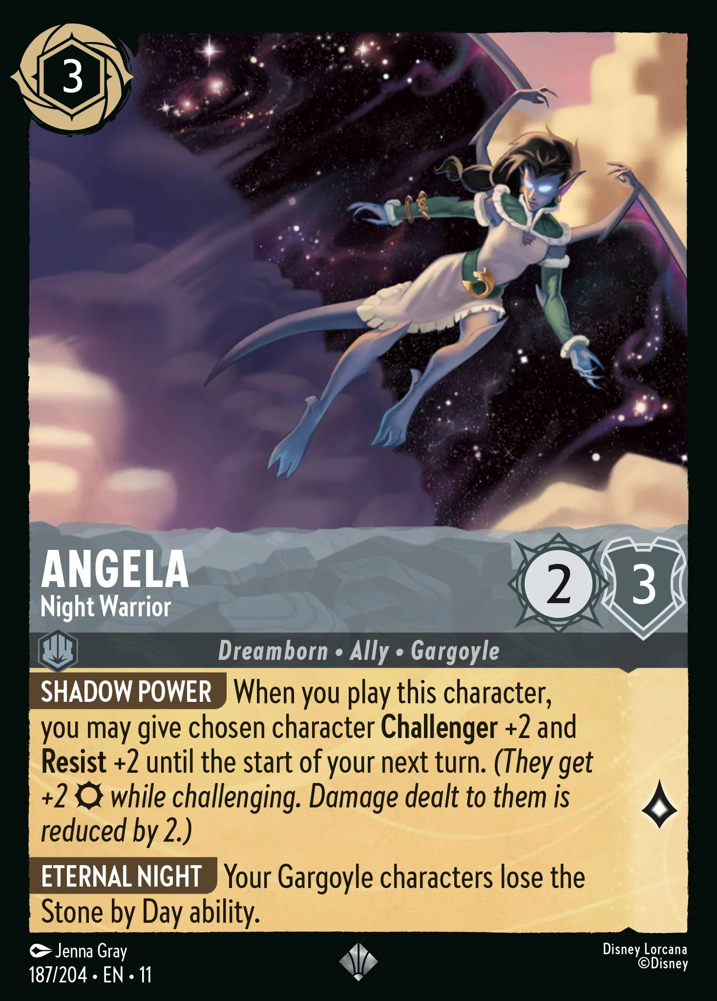 2026 Winterspell Angela - Night Warrior #187 Super Rare card image