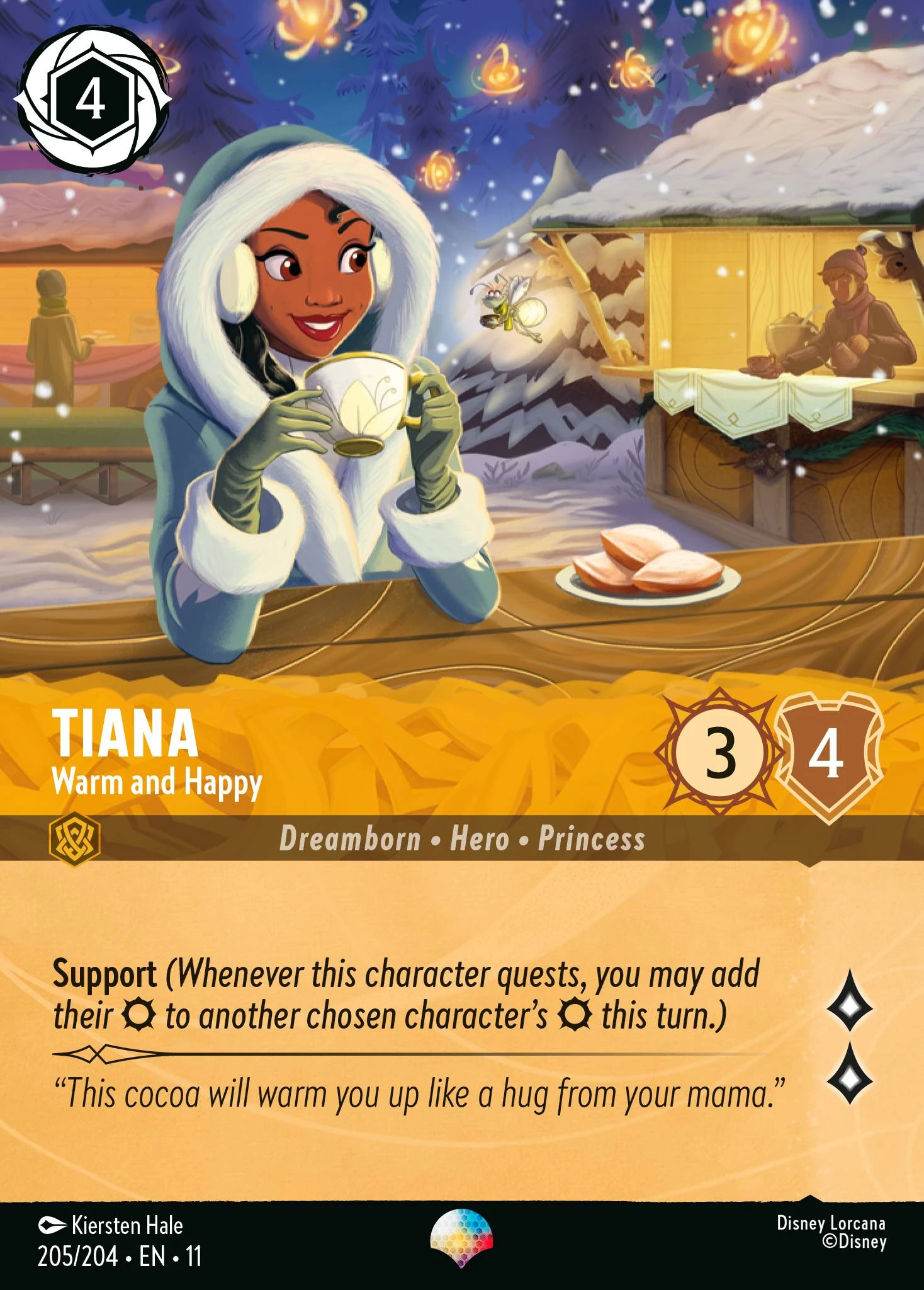 2026 Winterspell Tiana - Warm and Happy #205 Epic card image