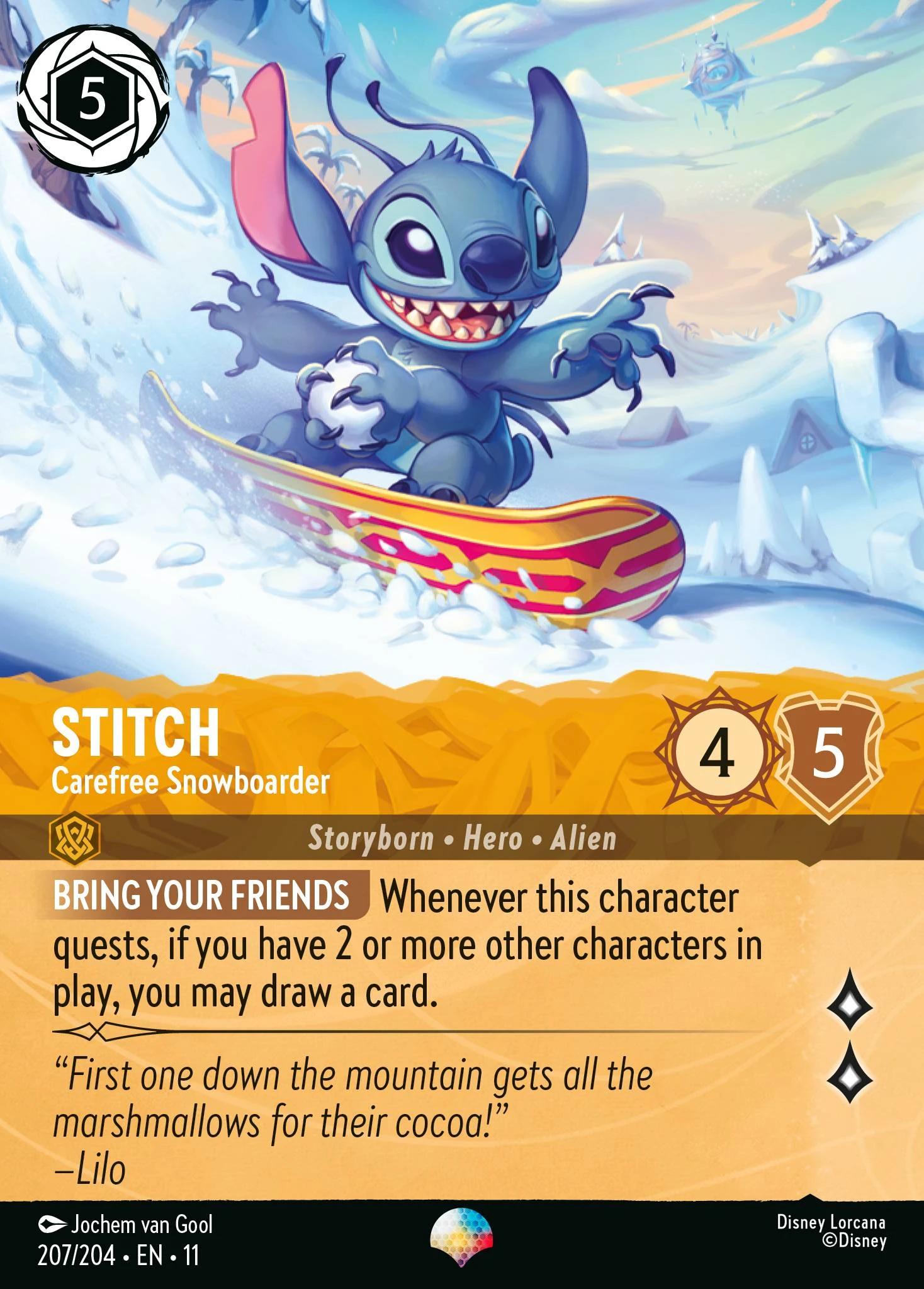2026 Winterspell Stitch - Carefree Snowboarder #207 Epic card image