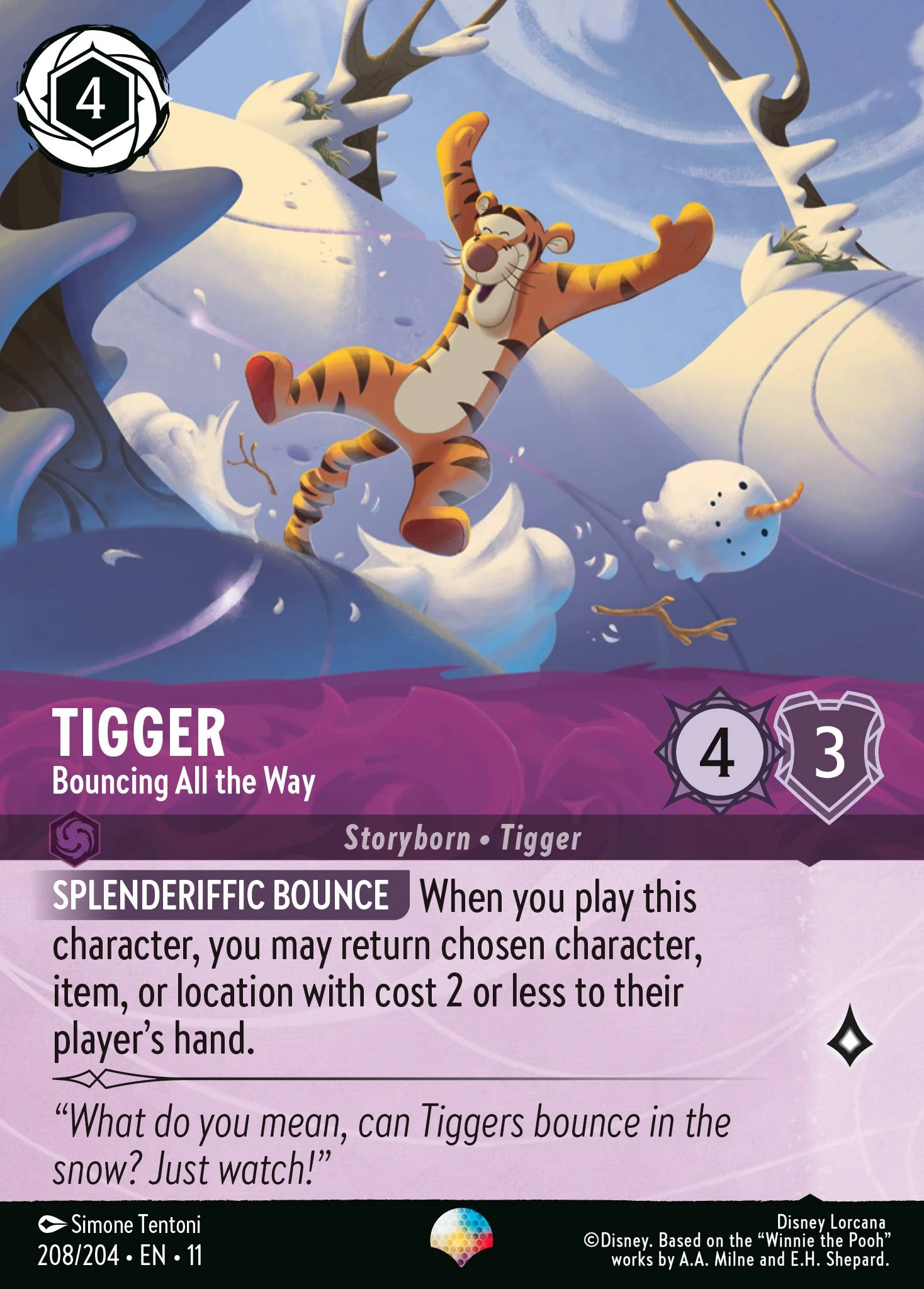2026 Winterspell Tigger - Bouncing All the Way Epic #208 Epic card image