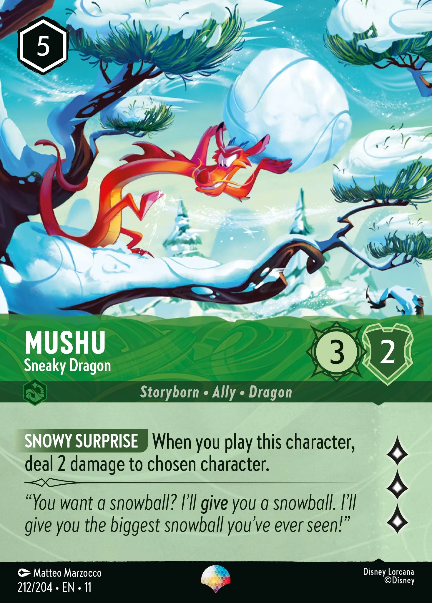 2026 Winterspell Mushu - Sneaky Dragon #212 Epic card image