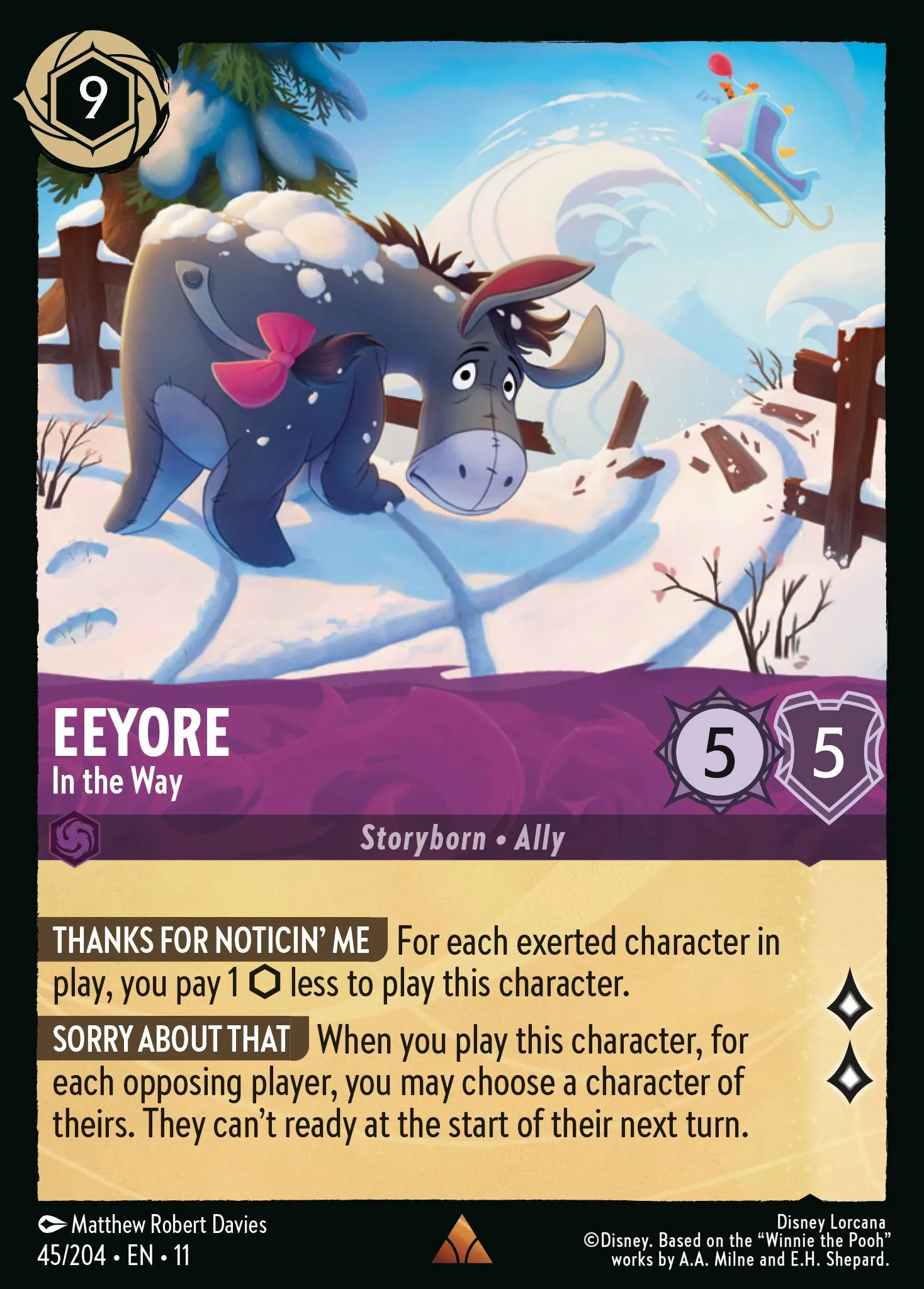 2026 Winterspell Eeyore - In the Way [Foil] Rare #45 Rare card image