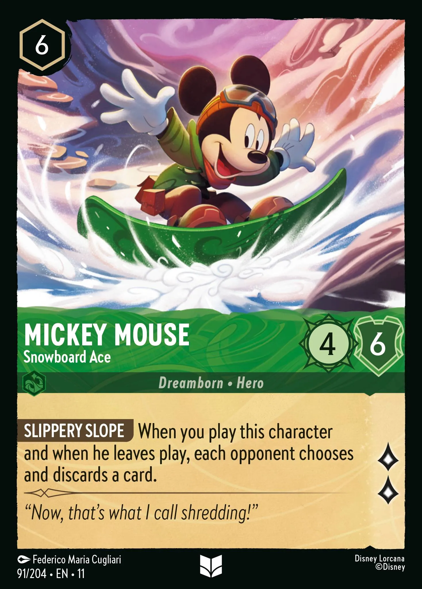 2026 Winterspell Mickey Mouse - Snowboard Ace #91 Uncommon card image
