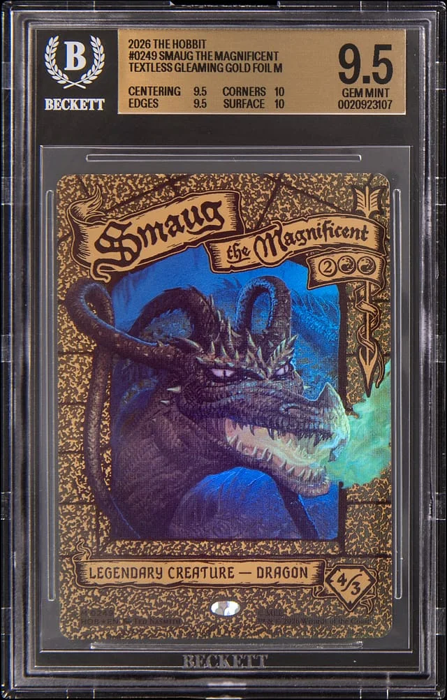 2026 Magic: The Gathering The Hobbit Textless Gleaming Gold Foil Mythic Rare Smaug The Magnificent #0249 card image