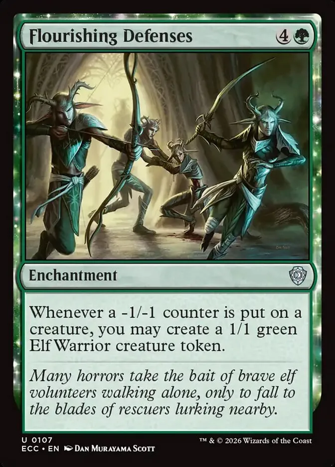 2026 Lorwyn Eclipsed Commander Flourishing Defenses #107 uncommon card image