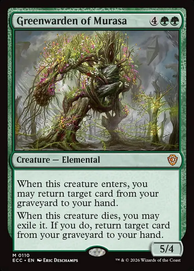2026 Lorwyn Eclipsed Commander Greenwarden of Murasa #110 mythic card image