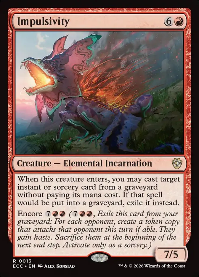 2026 Lorwyn Eclipsed Commander Impulsivity rare #13 rare card image