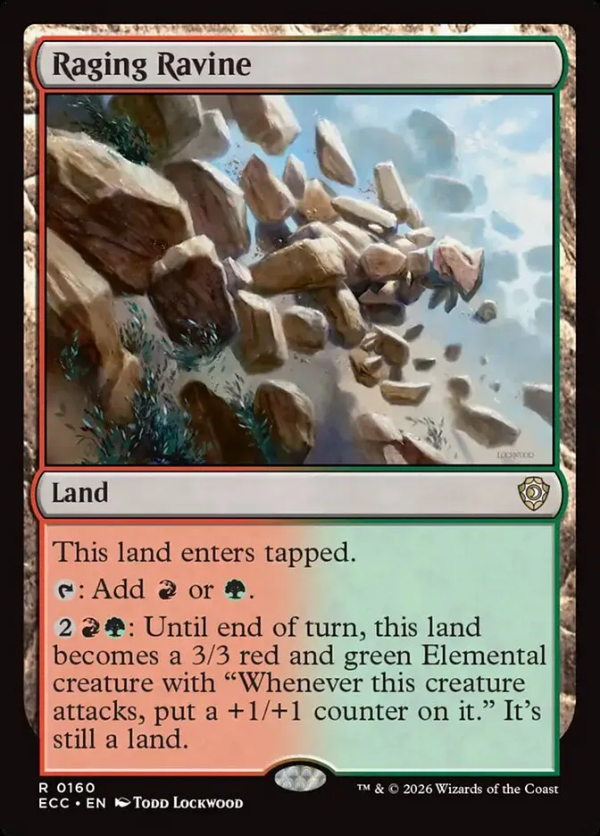 2026 Lorwyn Eclipsed Commander Raging Ravine rare #160 rare card image