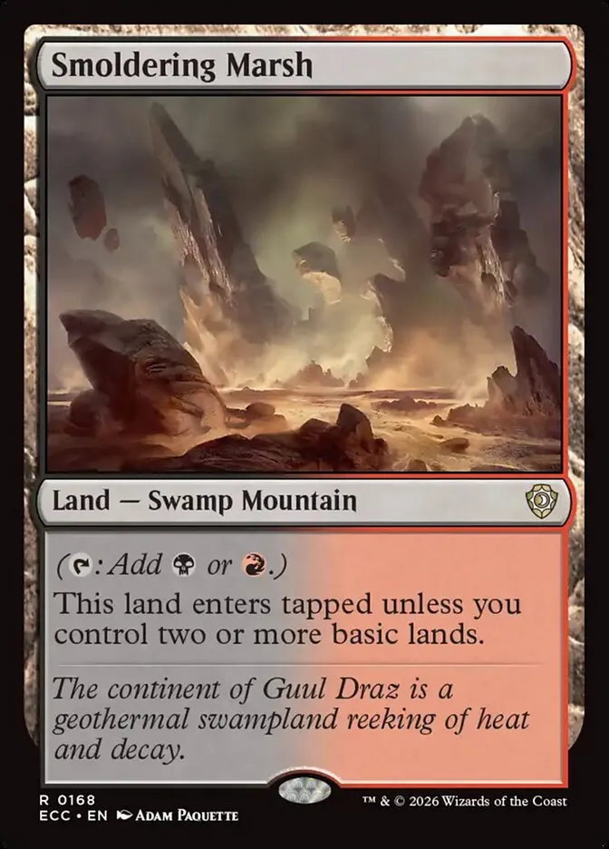 2026 Lorwyn Eclipsed Commander Smoldering Marsh rare #168 rare card image
