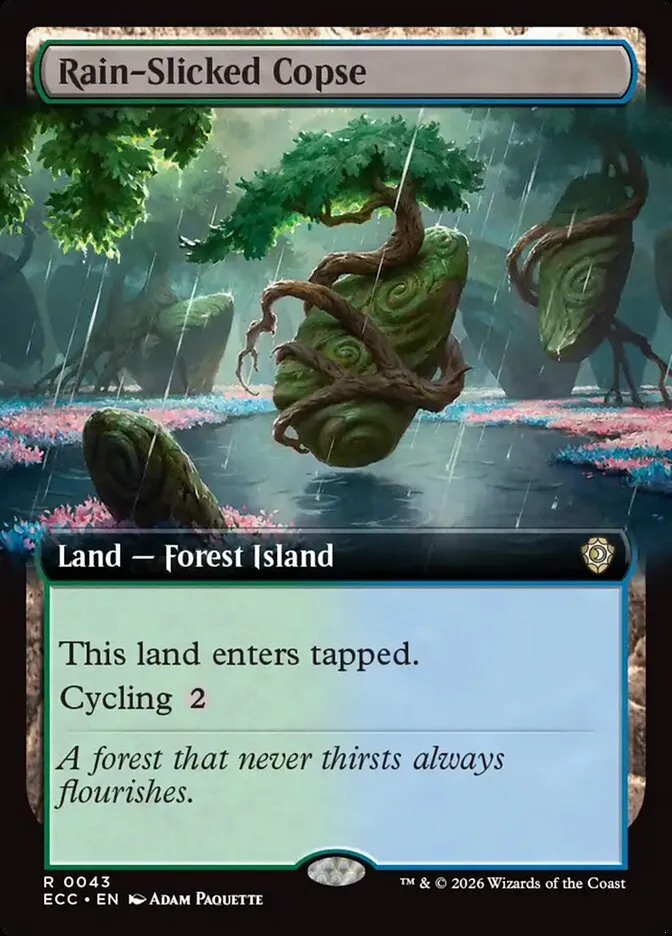 2026 Lorwyn Eclipsed Commander Rain-Slicked Copse rare #43 rare card image