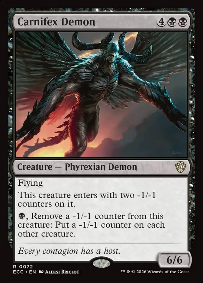 2026 Lorwyn Eclipsed Commander Carnifex Demon #72 rare card image