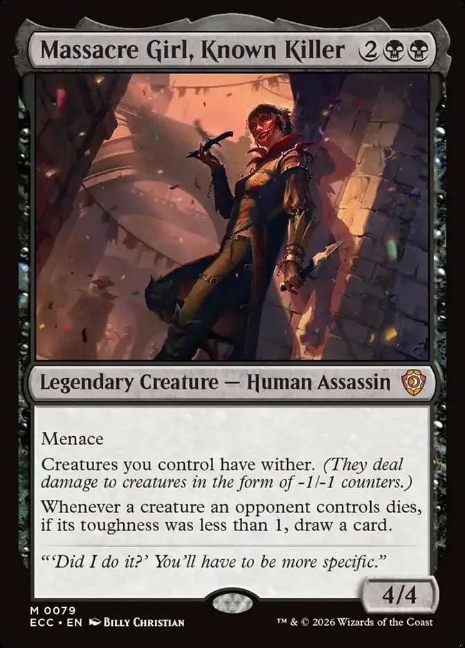 2026 Lorwyn Eclipsed Commander Massacre Girl, Known Killer #79 mythic card image