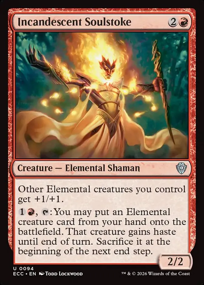 2026 Lorwyn Eclipsed Commander Incandescent Soulstoke #94 uncommon card image