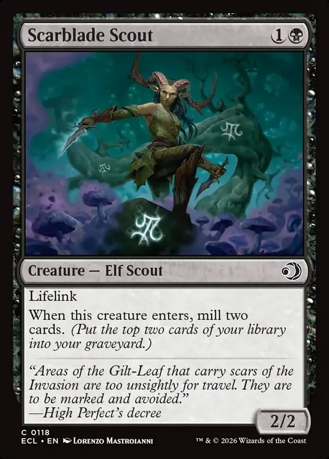 2026 Lorwyn Eclipsed Scarblade Scout common #118 common card image