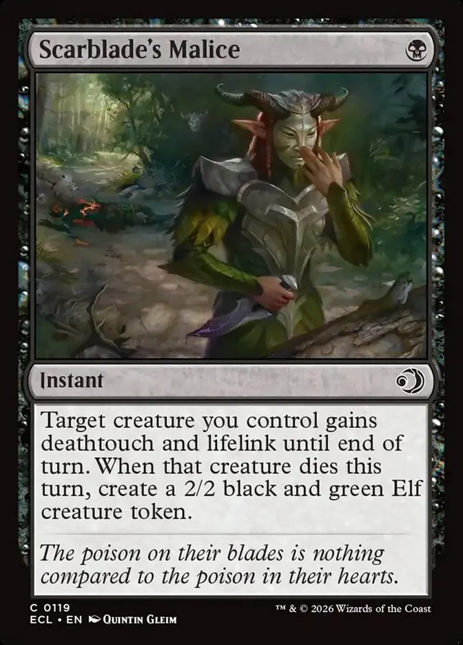 2026 Lorwyn Eclipsed Scarblade's Malice common #119 common card image