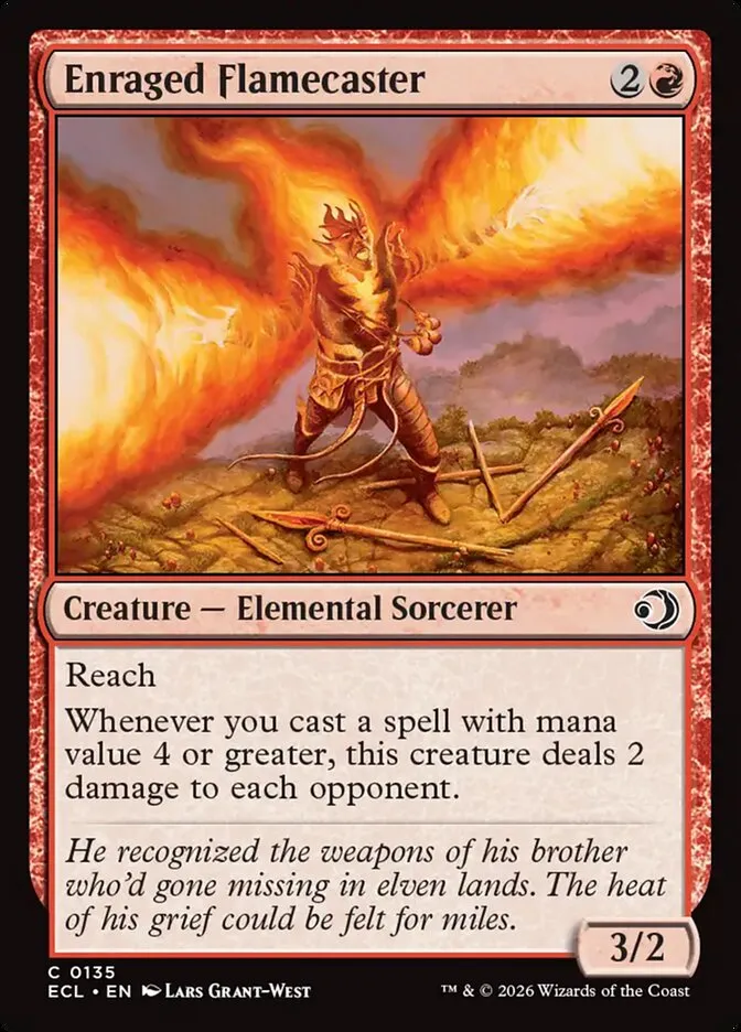 2026 Lorwyn Eclipsed Enraged Flamecaster common #135 common card image