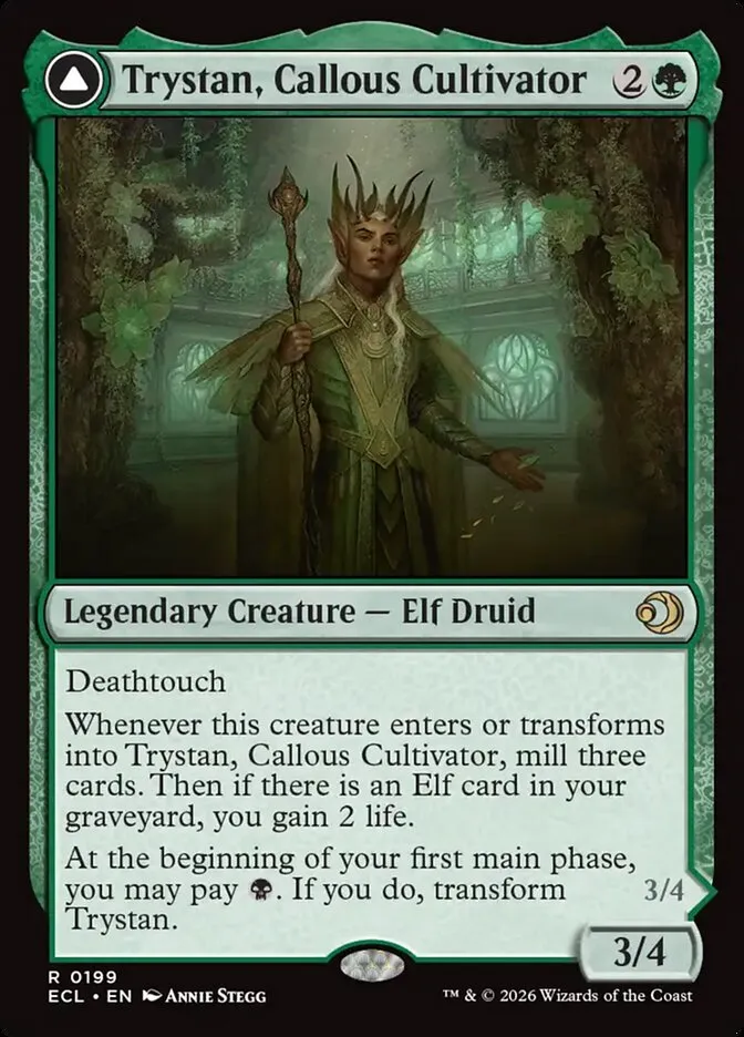 2026 Lorwyn Eclipsed Trystan, Callous Cultivator // Trystan, Penitent Culler rare #199 rare card image